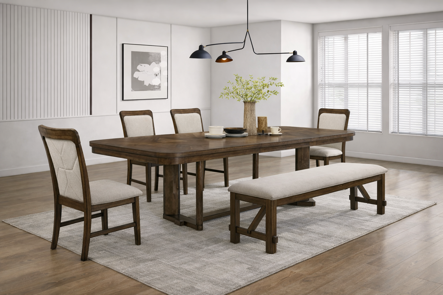 Modern dining set with bench seating option