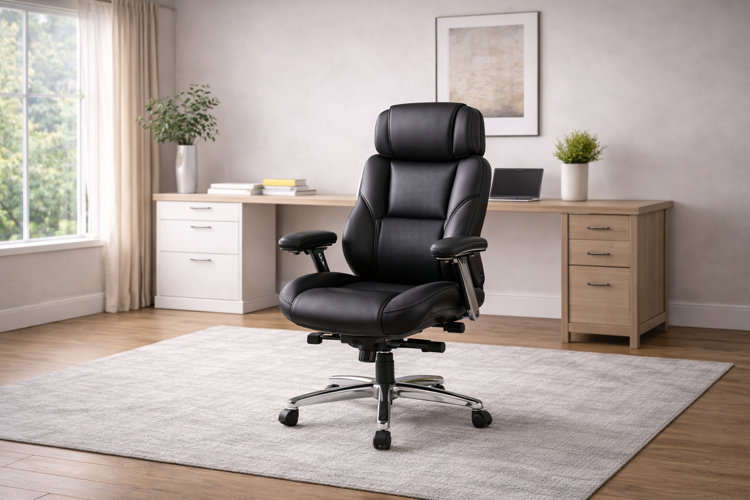 Ergonomic leather office chair with cushioned back support