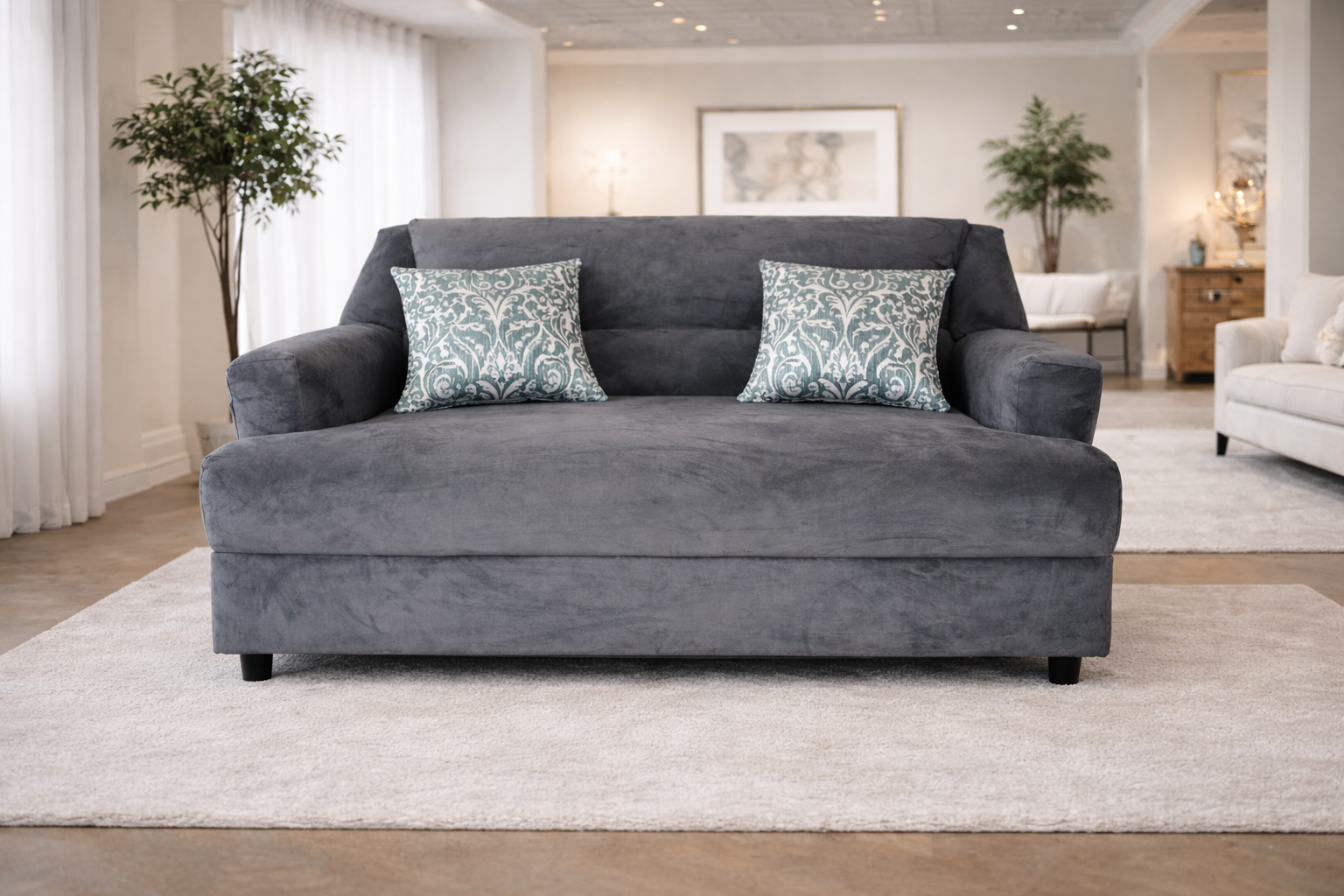 Gray velvet pull out sleeper sofa