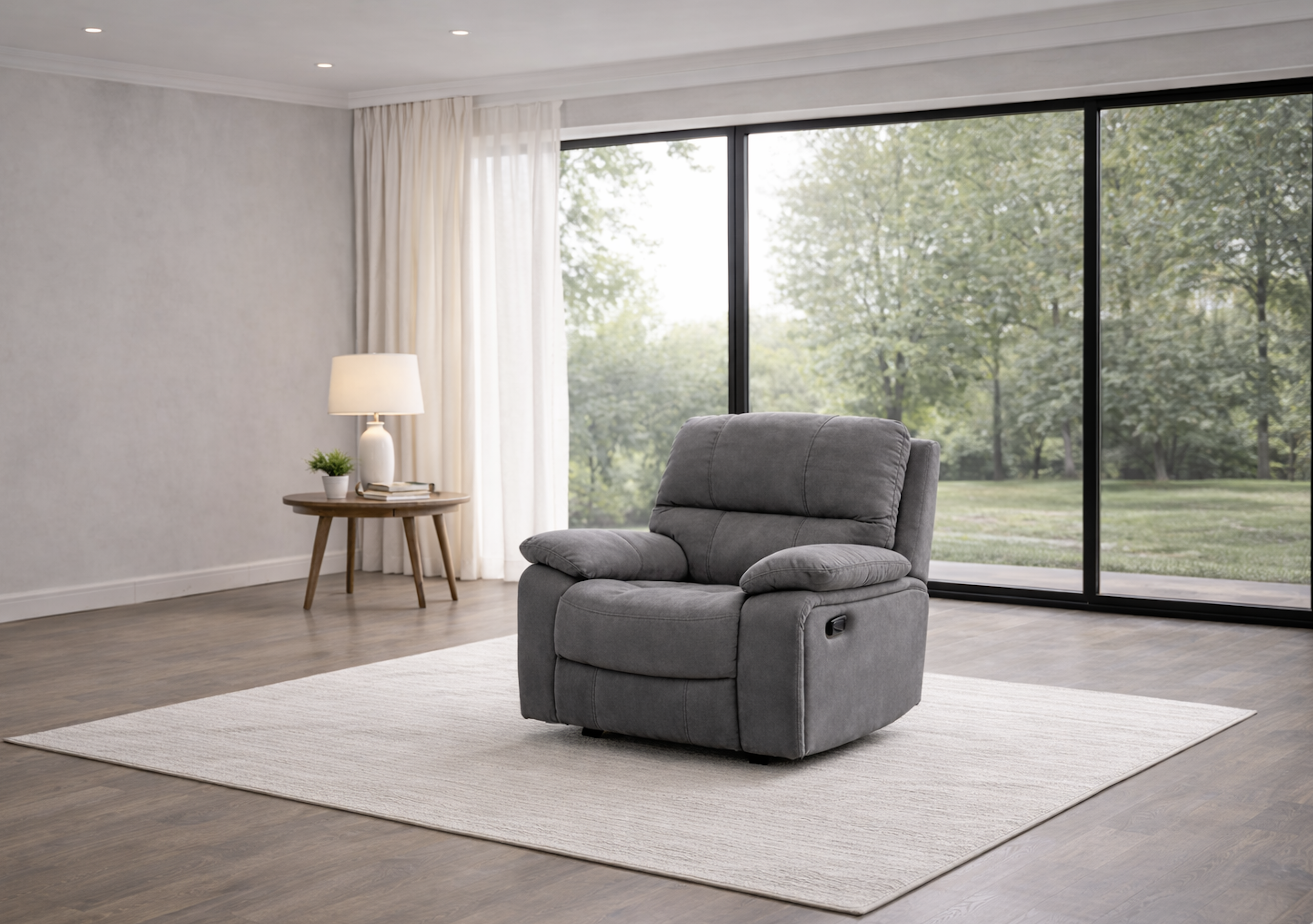 Modern fabric recliner chair in neutral tone